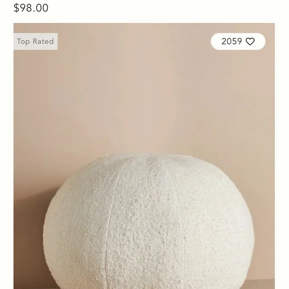 Anthropologie Cream Textured Boucle Pillow - Round - Picture 3 of 3